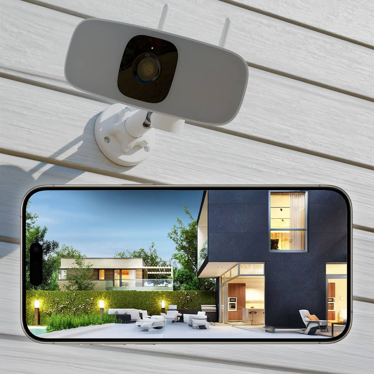 Lorex - Connect 2K Floodlight Wi-Fi Security Camera (with App Controlled Horizontal Pan) - White