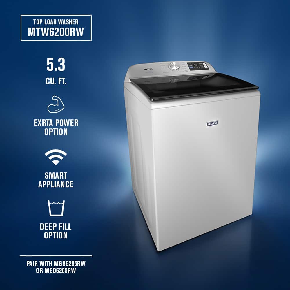 Maytag - 5.3 Cu. Ft. High-Efficiency Smart Top Load Impeller Washer with Extra Power - White