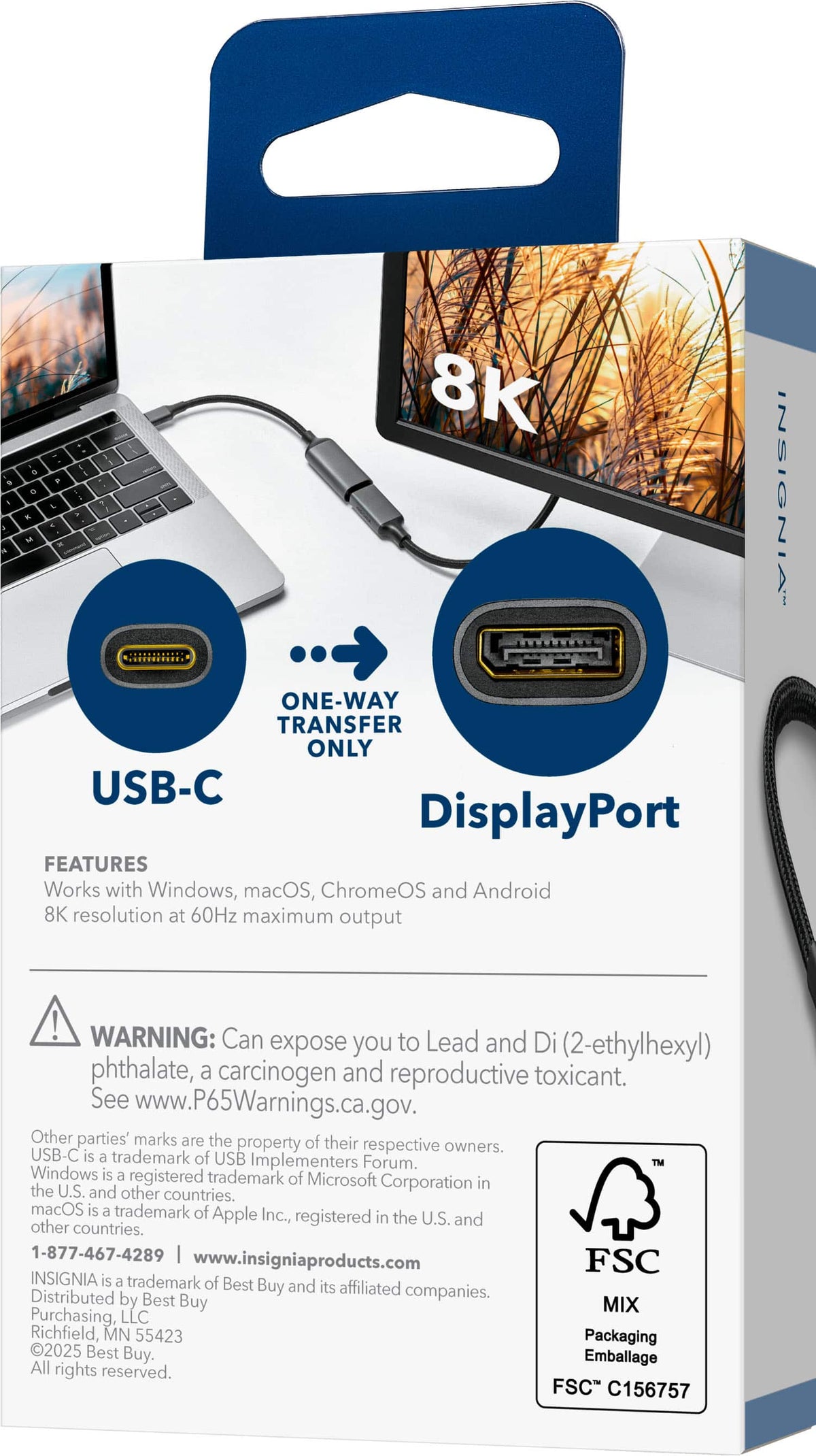 Insignia™ - 8K USB-C to DisplayPort Adapter - Black