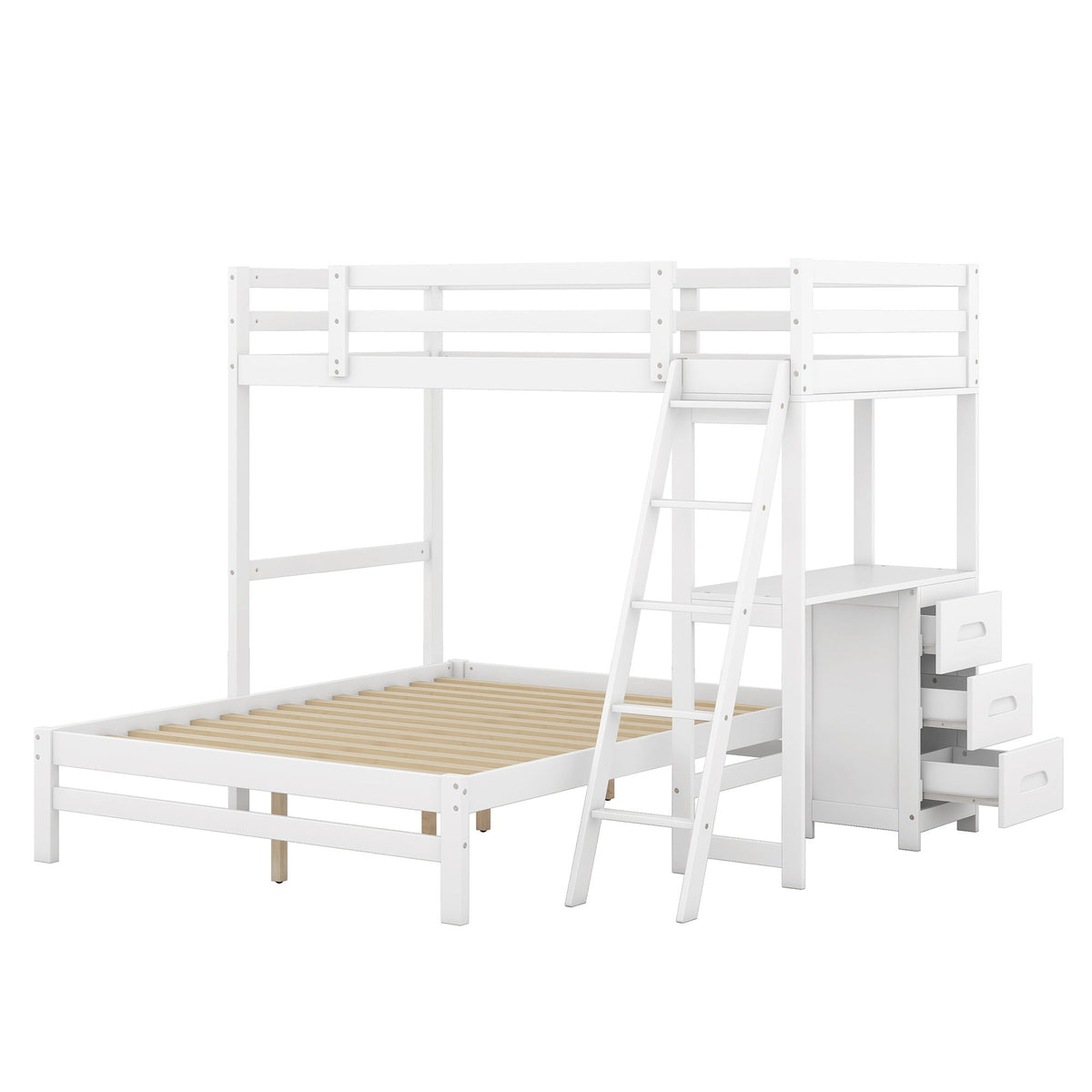 Bunk Bed With Built In Desk And 3 Drawers