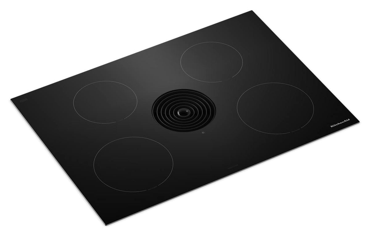 KitchenAid - 30 in. Wide 4 element Built-In Downdraft Electric Induction Cooktop with Quiet Ventilation - Black