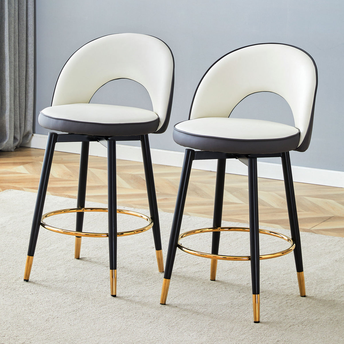 Upholstered Rotatable Bar Chair With Metal Legs For Dining Room