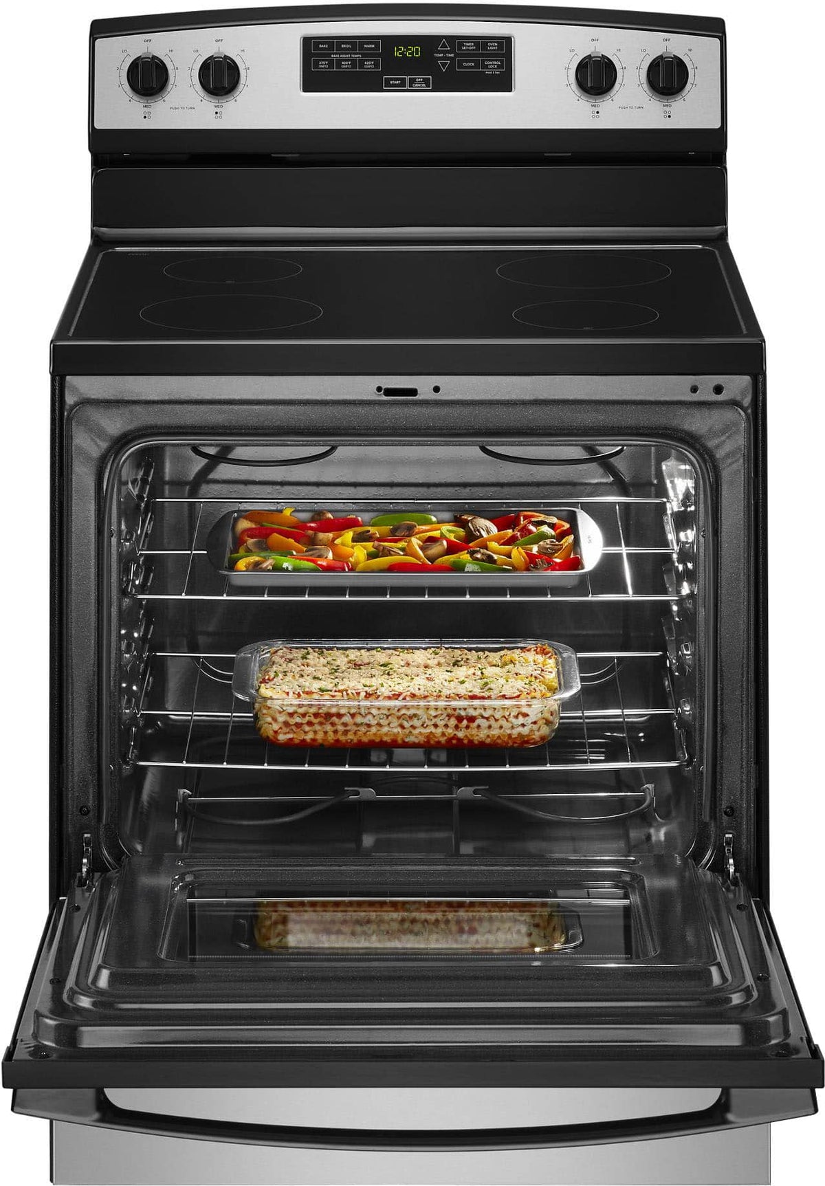 Amana - 30 in. Wide 4 elements 4.8 cu. ft. Freestanding Electric Range with Extra-Large Oven Window - Stainless Steel
