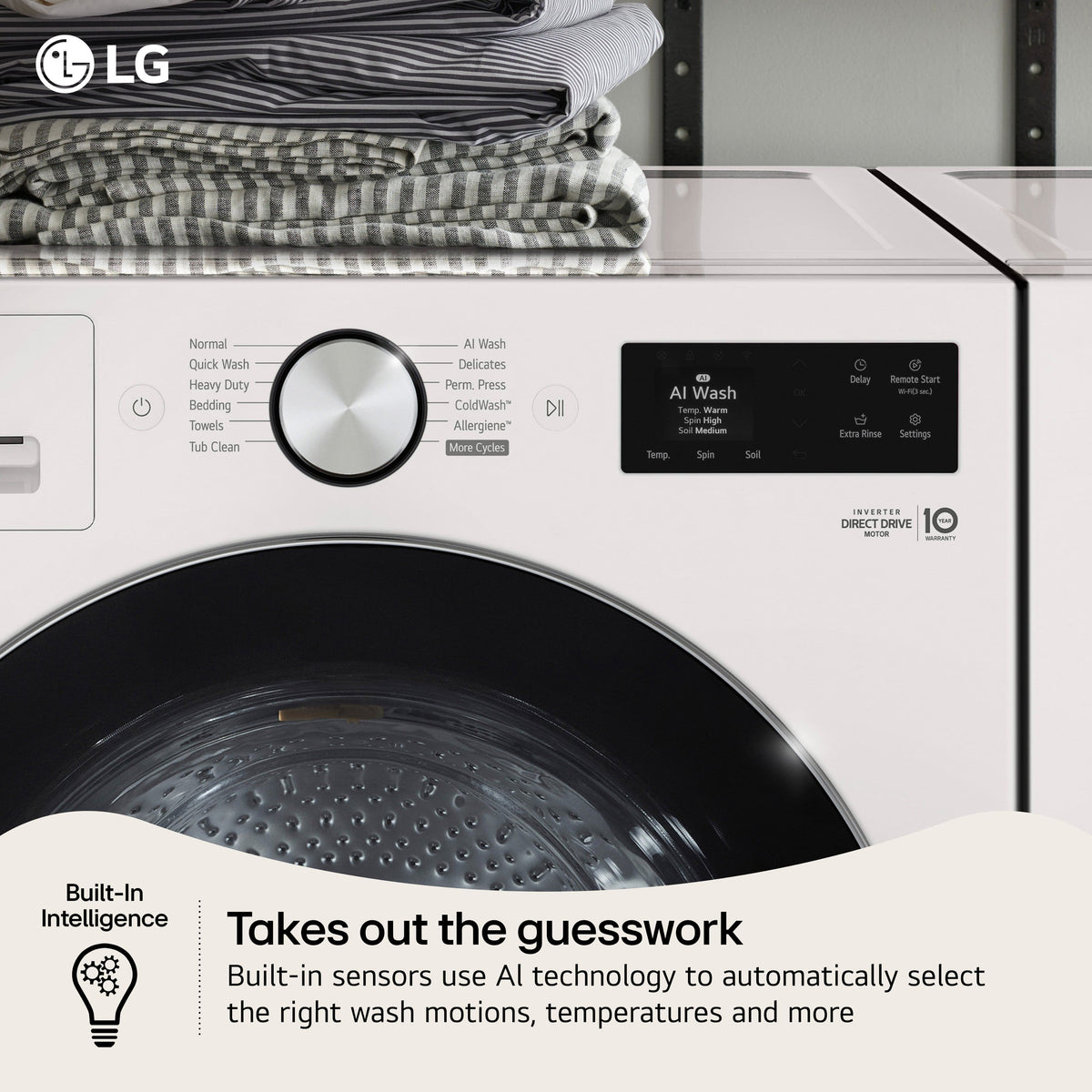 LG - 5.0 Cu. Ft. High-Efficiency Stackable Smart Front Load Washer with Steam and TurboWash 360° - Alpine White