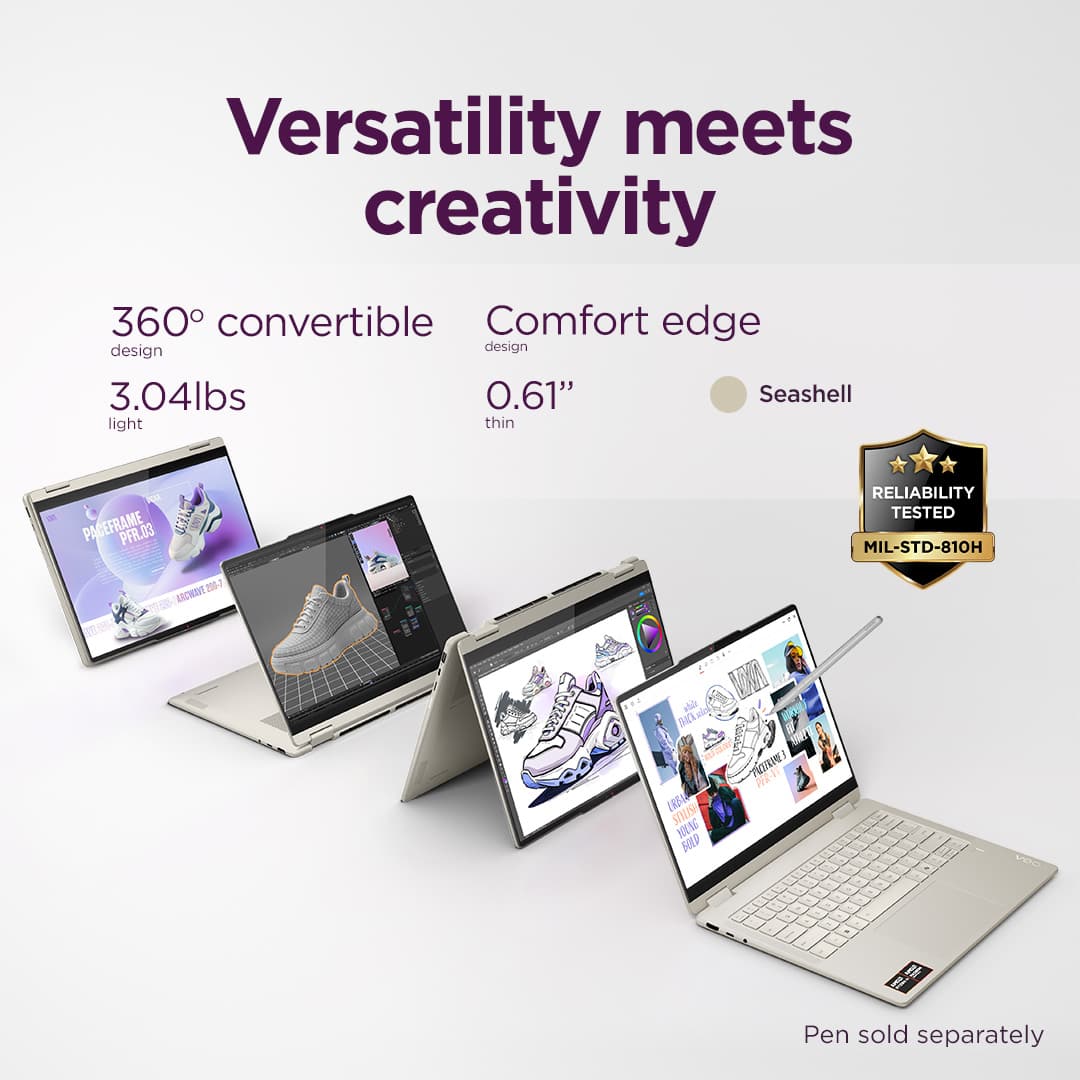 Lenovo - Yoga 7 2-in-1 14" 2K OLED Touchscreen Laptop - AMD Ryzen AI 5 330 2025 - 8GB Memory - 512GB Storage - Copilot+ PC - Seashell
