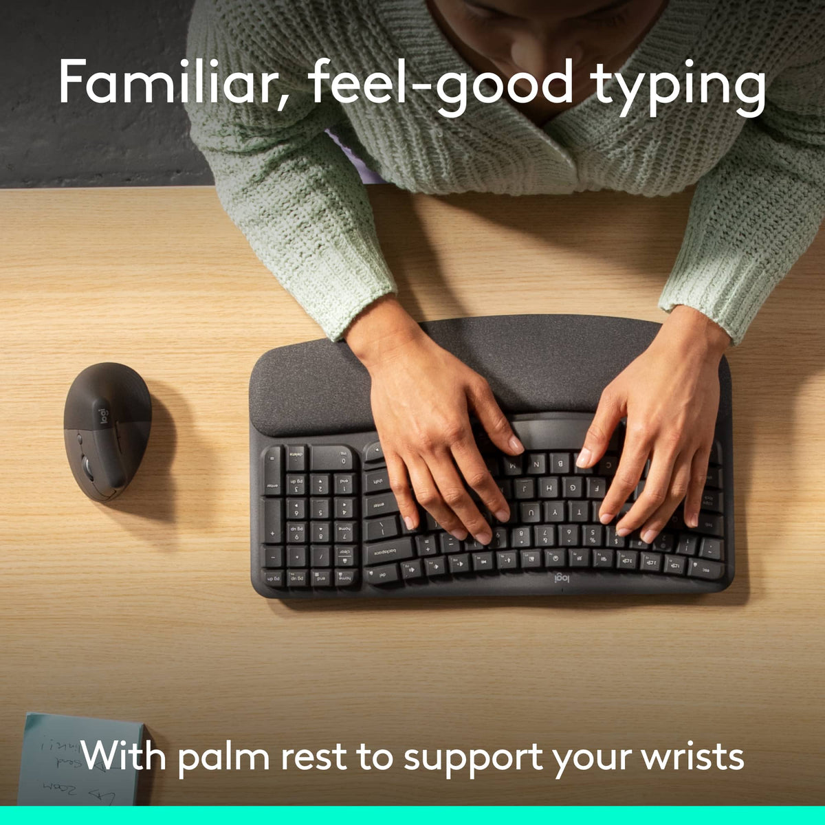 Logitech - Wave Keys and Lift Vertical Mouse Wireless Ergonomic Keyboard and Mouse Bundle with Cushioned Palm Rest - Graphite