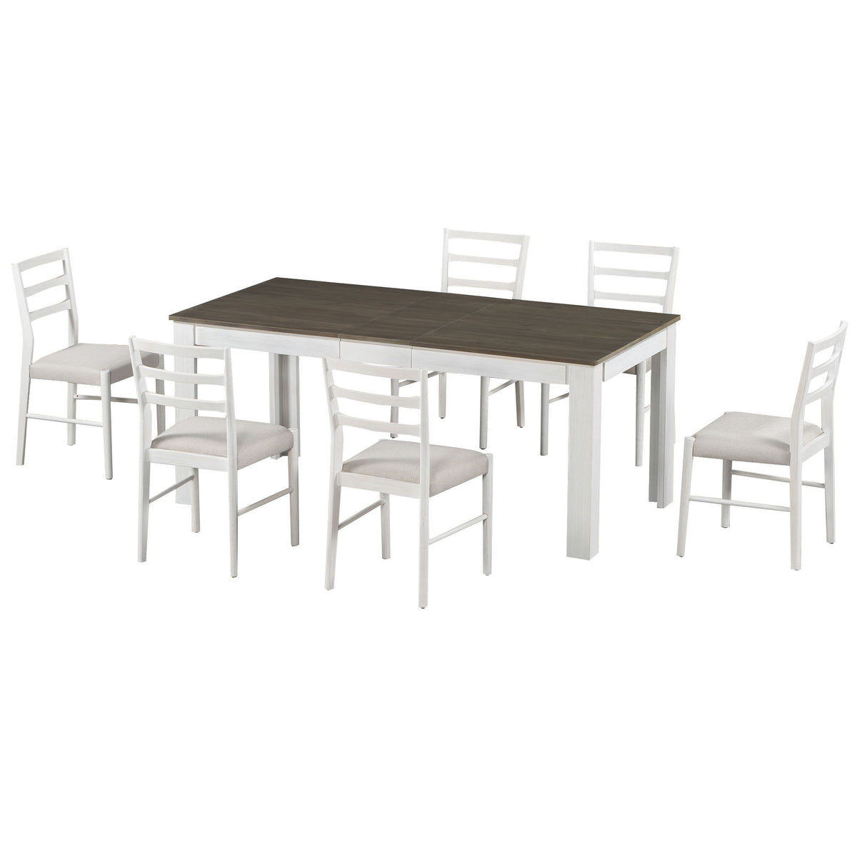 Set de comedor de 7 piezas con mesa extensible, 2 cajones y 6 sillas tapizadas