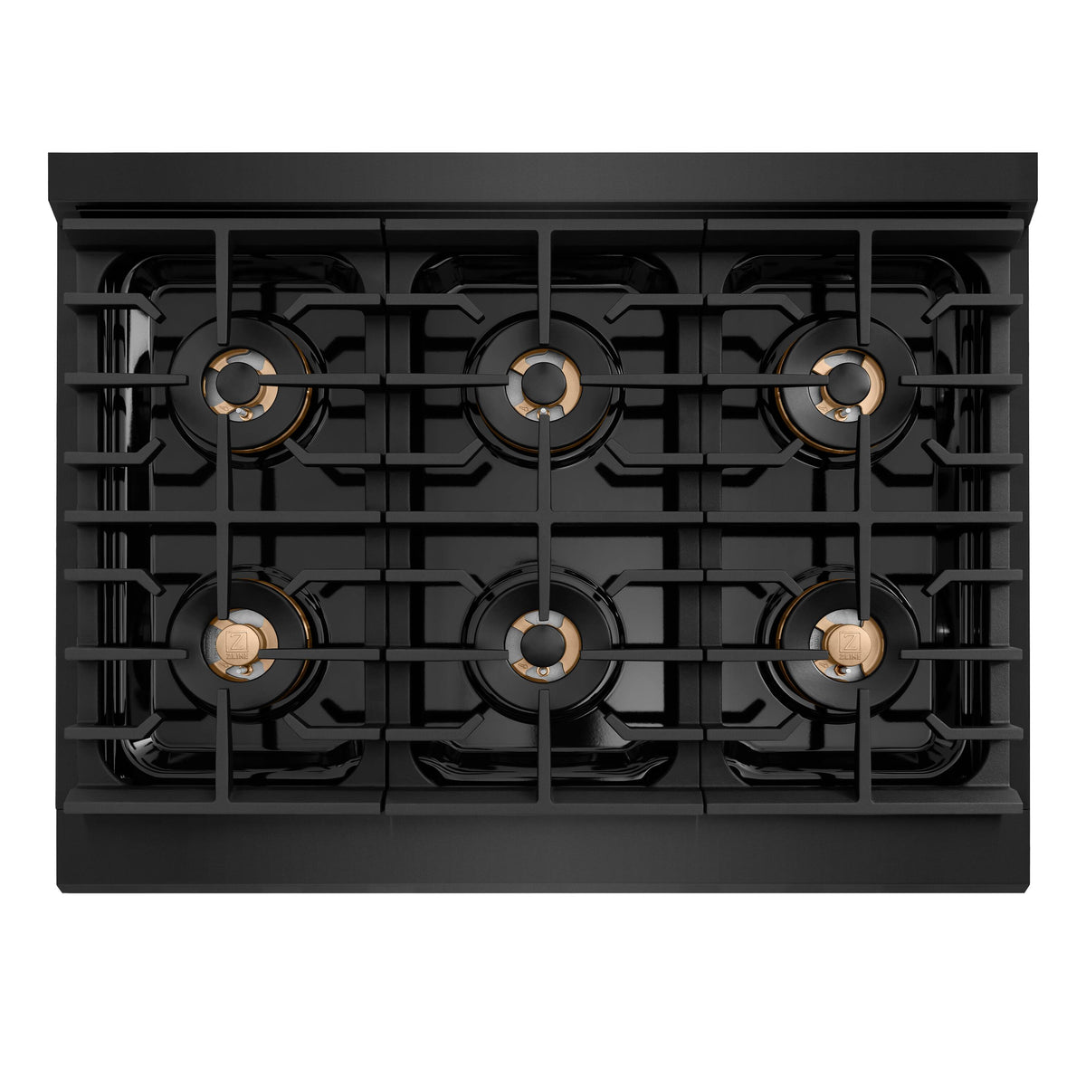 ZLINE - 36 in. Wide 6 Burner Autograph 5.2 cu. ft. Freestanding Paramount DuoPro Dual Fuel Range with Champagne Helix Handle - Black Stainless Steel