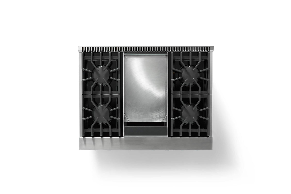 Viking - 36 in. Wide 4 Burner Pro 5 Series 5.1 Cu. Ft. Freestanding Sealed 4 Burner LP Gas Convection Range with Brushed Brass - Slate Blue