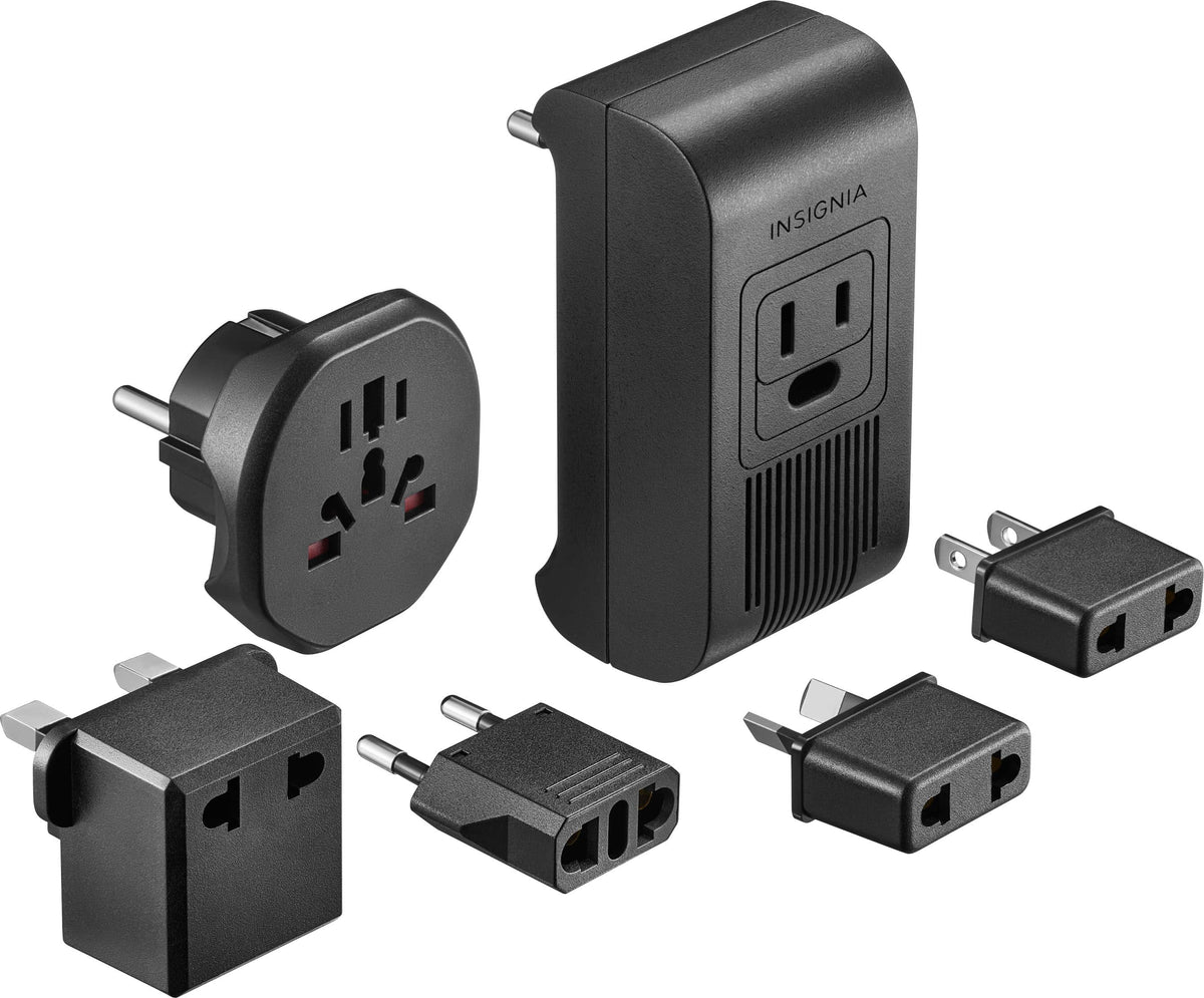 Insignia™ - 2,000W Travel Converter and Plug Adapters - Black