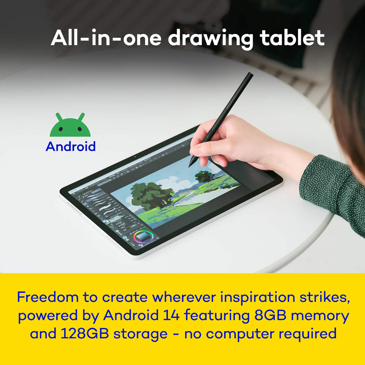 Wacom - MovinkPad 11, Android Mobile Drawing Tablet, 11.45" with Battery-Free Slim Pro Pen 3, 8GB RAM/128 GB Storage - Silver