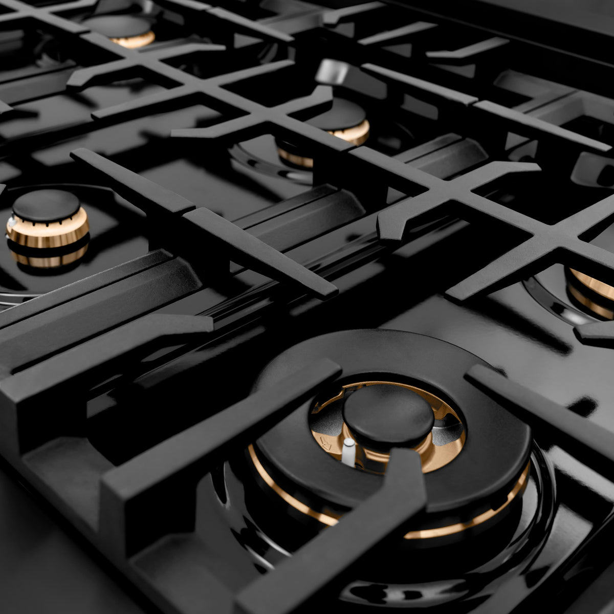 ZLINE - Autograph 48 in. Slide-In Classic Rangetop w/ 8 Burners in Black Stainless Steel & Bronze Accents - Black Stainless Steel