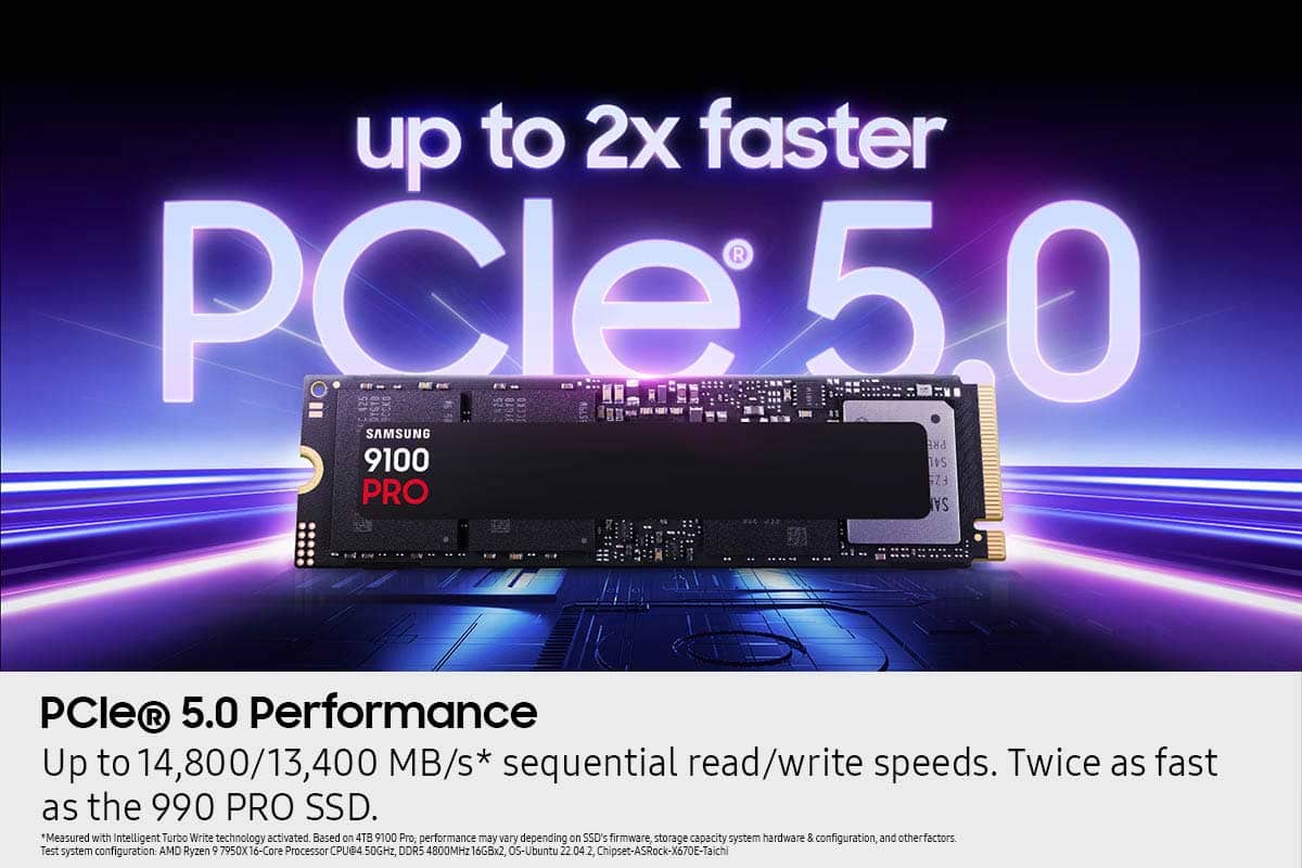 Samsung - – 9100 PRO 4TB Internal SSD PCIe Gen 5x4 NVMe, Speeds Up to 14800 MB/s