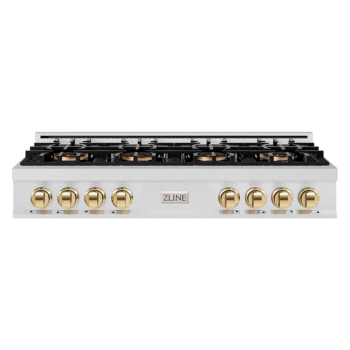 ZLINE - 48 in. Wide 8 Burner Autograph  Satin Steel Classic Rangetop with DuoPro Burners and Gold Accents (PCRTSZ-48-G) - Satin Stainless Steel