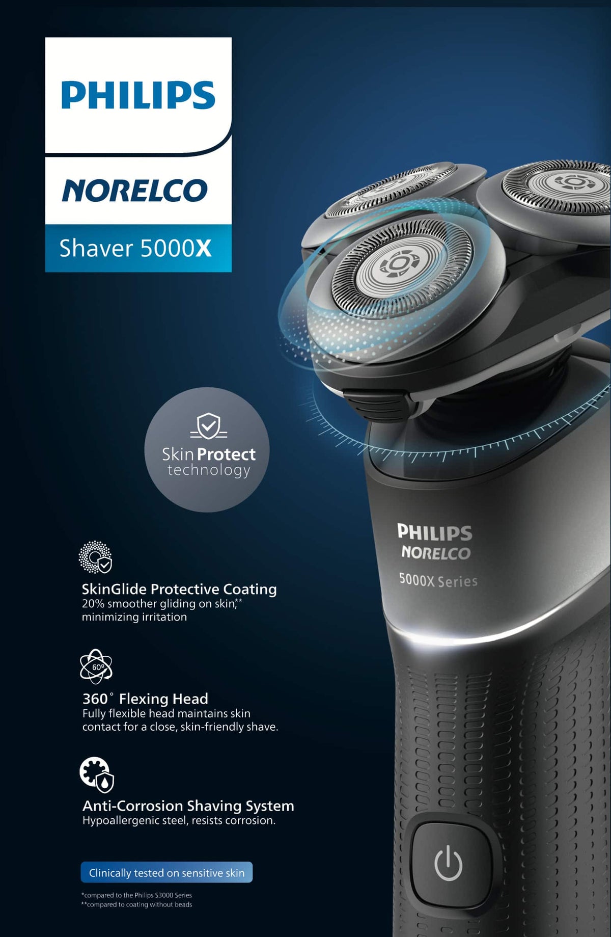 Philips Norelco - Shaver 5000X, Rechargeable Wet & Dry Shaver with Precision Trimmer - Silver/ Black