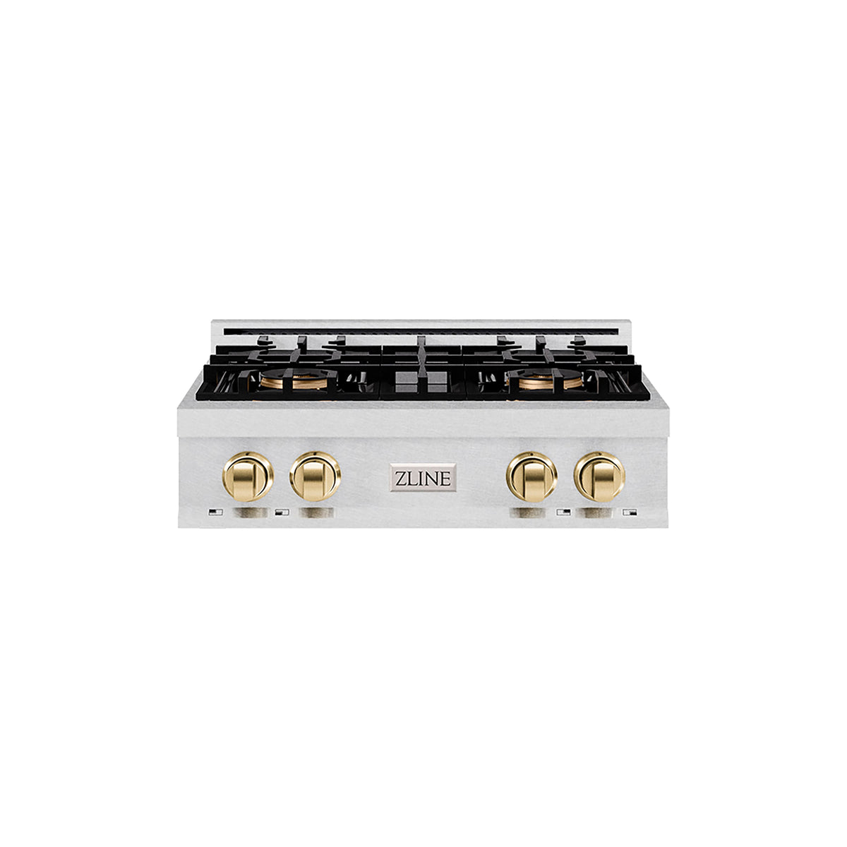 ZLINE - 30 in. Wide 4 Burner Autograph  Satin Steel Classic Built-In Gas Cooktop DuoPro and Gold Accents (PCRTSZ-30-G) - Stainless Steel