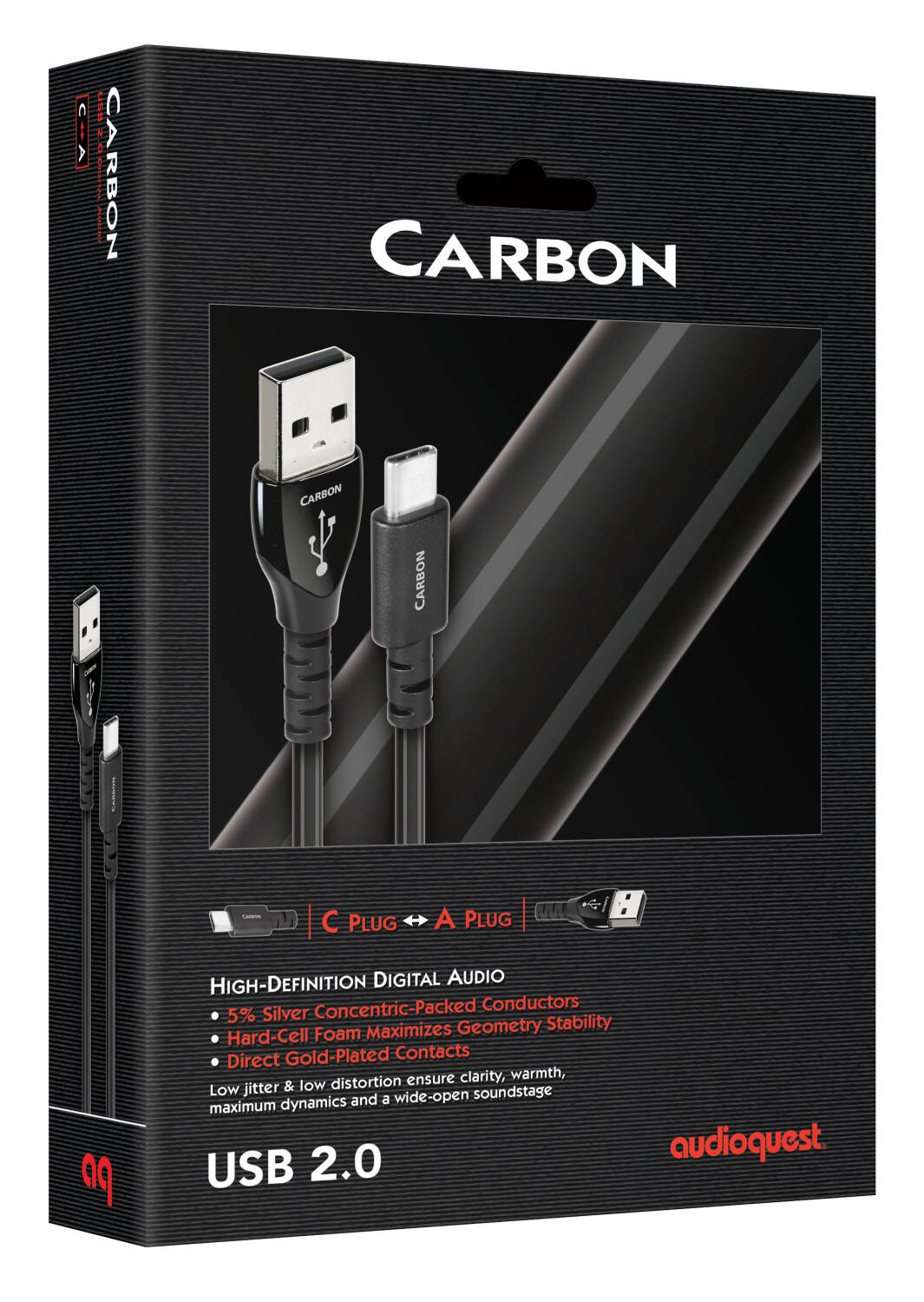 AudioQuest - Carbon USB-A > C 2.5' Digital High-Definition Audio Cable with USB-A to USB-C Connectors - Gray on Black