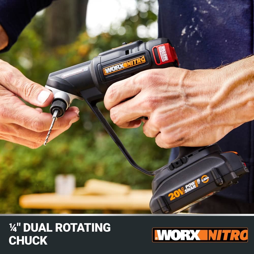 WORX - Nitro 20V SwitchDriver 2-in-1 Brushless Cordless Drill/Driver - Rotatable Dual 1/4" Chucks (Battery & Charger Included) - Black