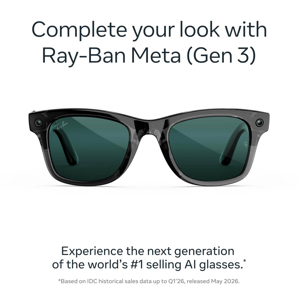 Ray-Ban Meta - (Gen 3) Wayfarer Large - AI Glasses with Camera - Transitions Aquamarine Lenses - Transparent Black