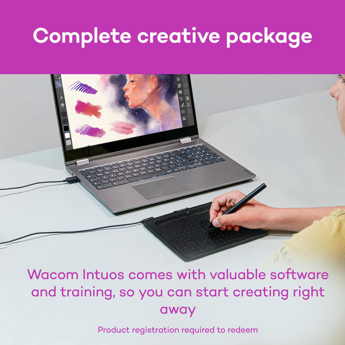 Wacom - Intuos Medium Bluetooth Graphics Drawing Tablet, Includes Training & Software; Works w/ Chromebook Mac Android & Windows - Black