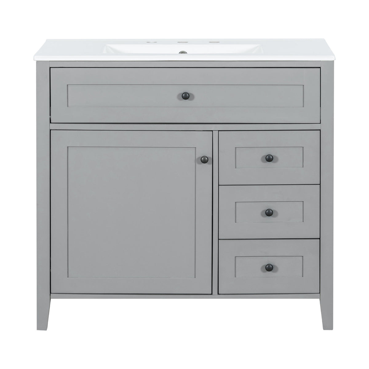 Tocador de baño con lavabo, mueble con 3 cajones y estante ajustable