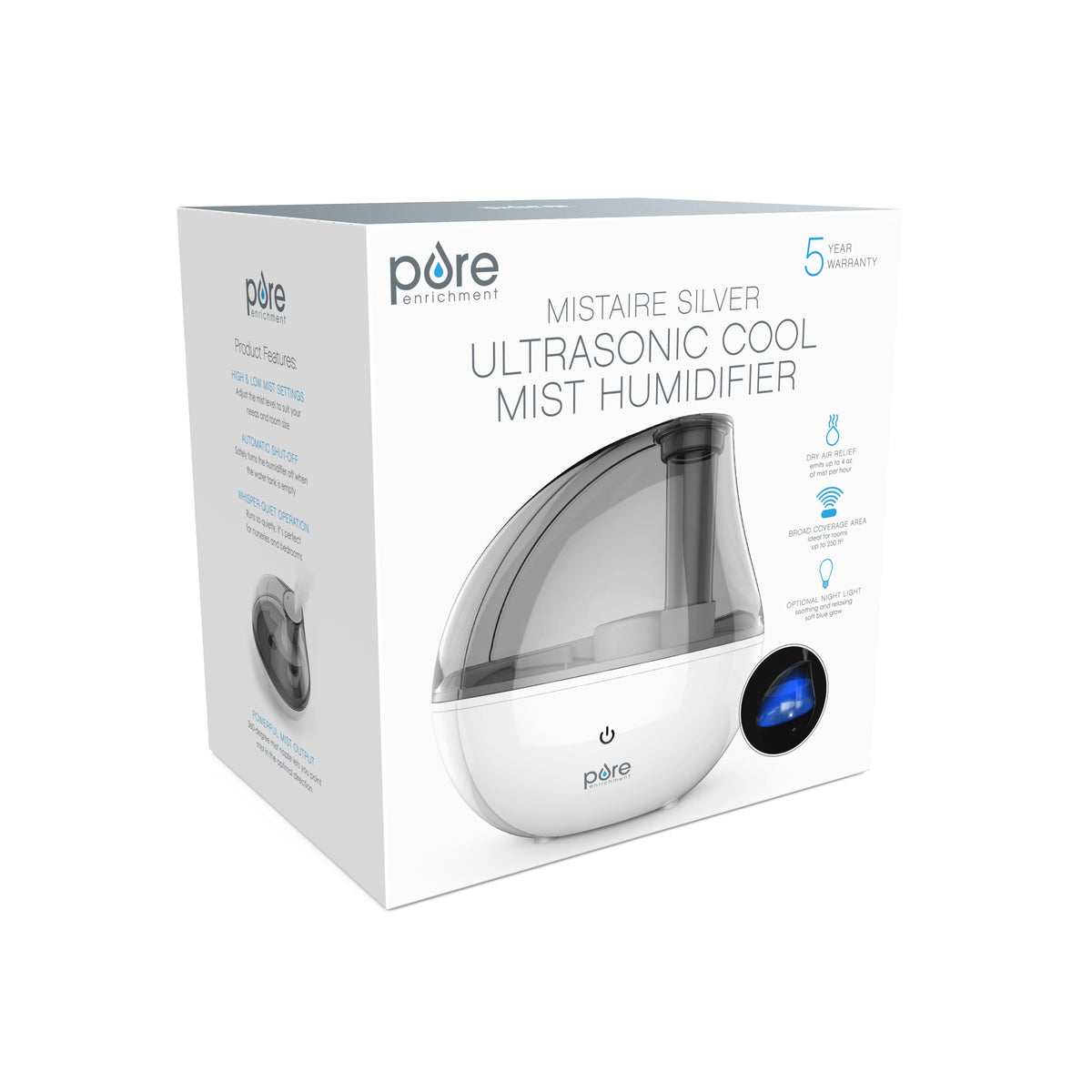 Pure Enrichment - Ultrasonic Cool Mist Humidifier with Optional Night Light - White