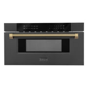 ZLINE - Autograph 30 in. 1.2 cu. ft. Built-in Microwave Drawer and Champagne Bronze Helix Handle - Black Stainless Steel