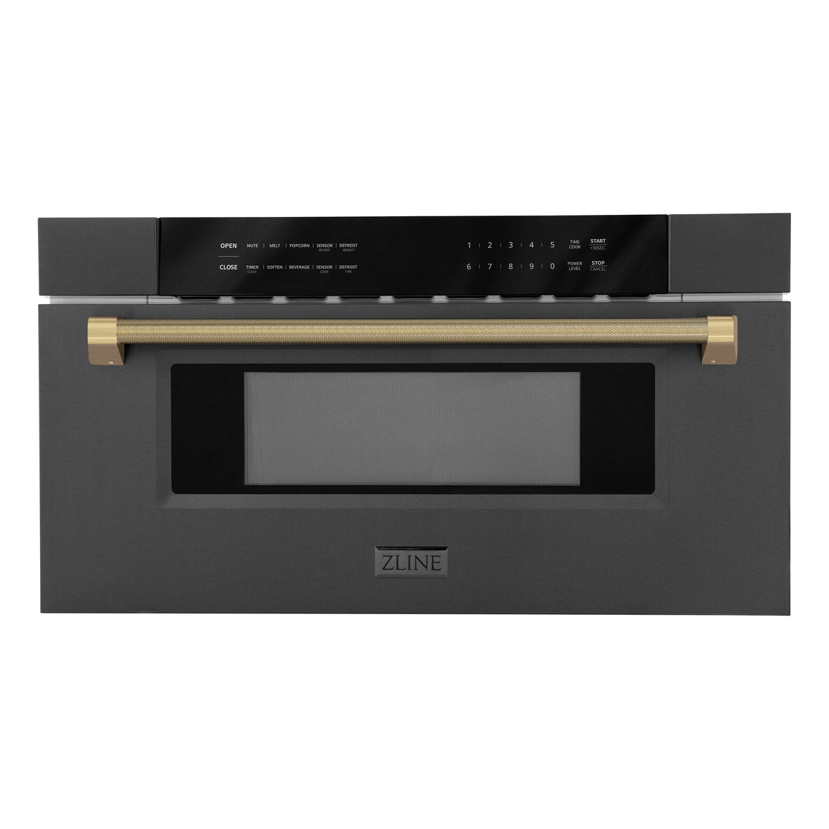ZLINE - Autograph 30 in. 1.2 cu. ft. Built-in Microwave Drawer and Champagne Bronze Helix Handle - Black Stainless Steel
