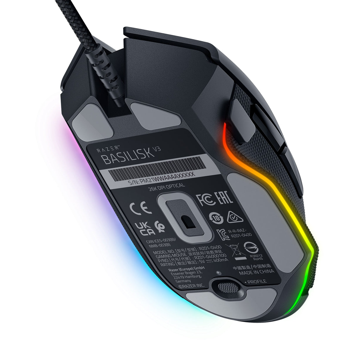 Razer - Basilisk V3 Optical Gaming Mouse with Chroma RBG Lighting - Wired - Black