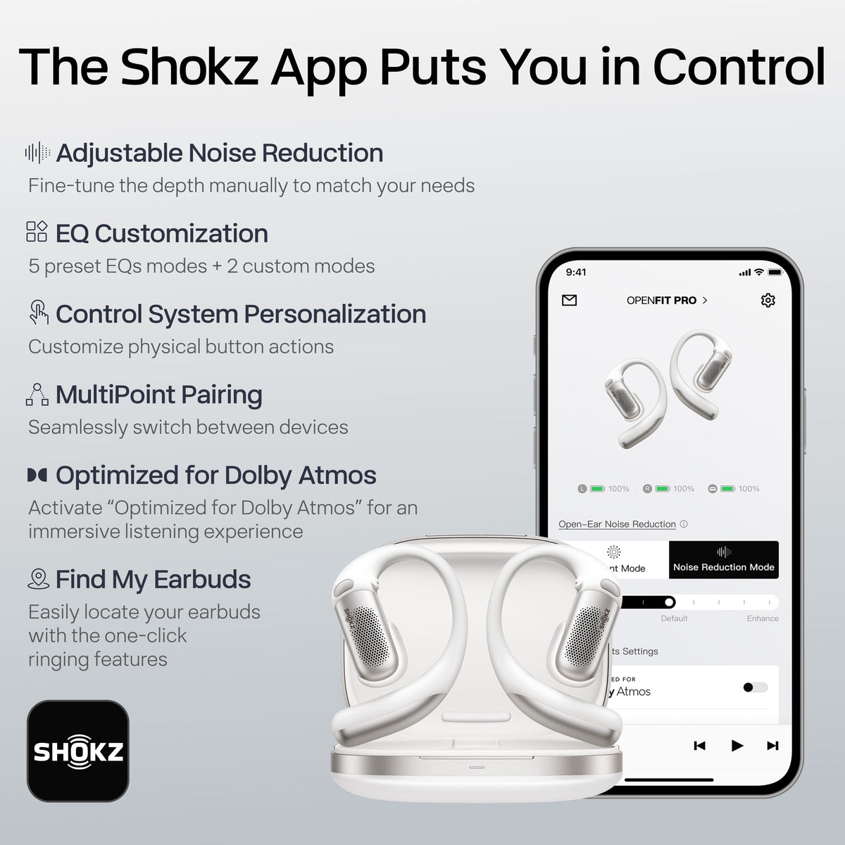 Shokz - OpenFit Pro Open-Ear True Wireless Bluetooth Active Noise Reduction Earbuds - White