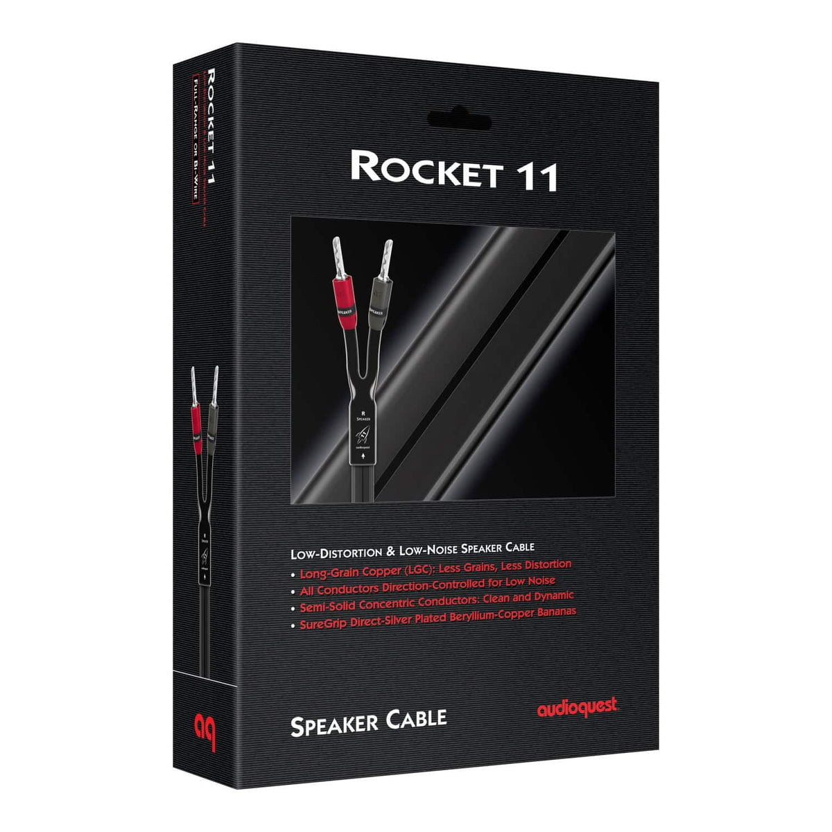 AudioQuest - Rocket 11 10' Speaker Cable with Banana > Banana SureGrip 300 Connectors - Black/Gray Stripes