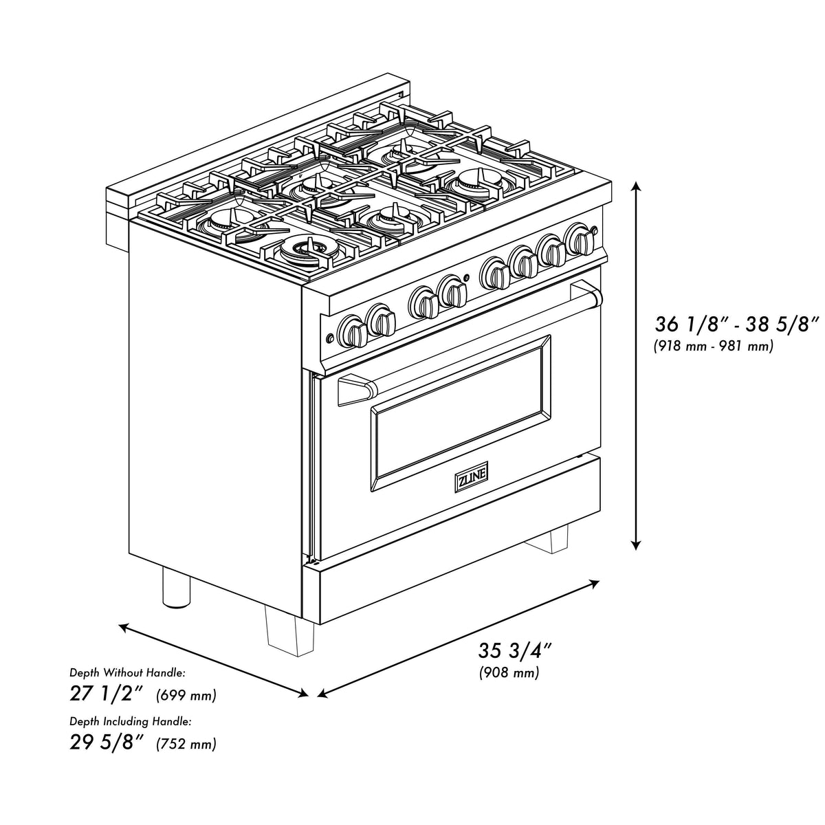 ZLINE - 36 in. Wide 6 Burner Autograph Legacy Dual Fuel Range in Satin Steel w/ White & Black Accents (RASZ-WM-36-MB) - Stainless Steel