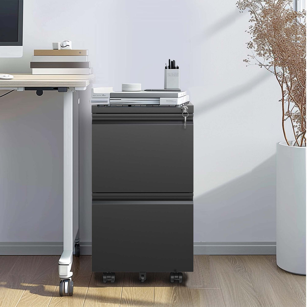 Metal Drawer Mobile File Cabinet With Lock For Home Office Organizer