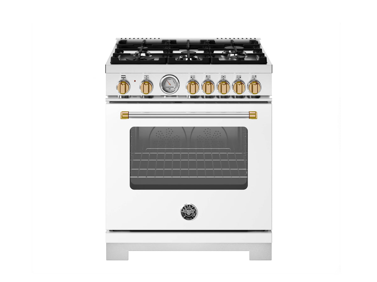 Bertazzoni - 30" Master Series Dual Fuel Range - Bianco Matt/Gold - White
