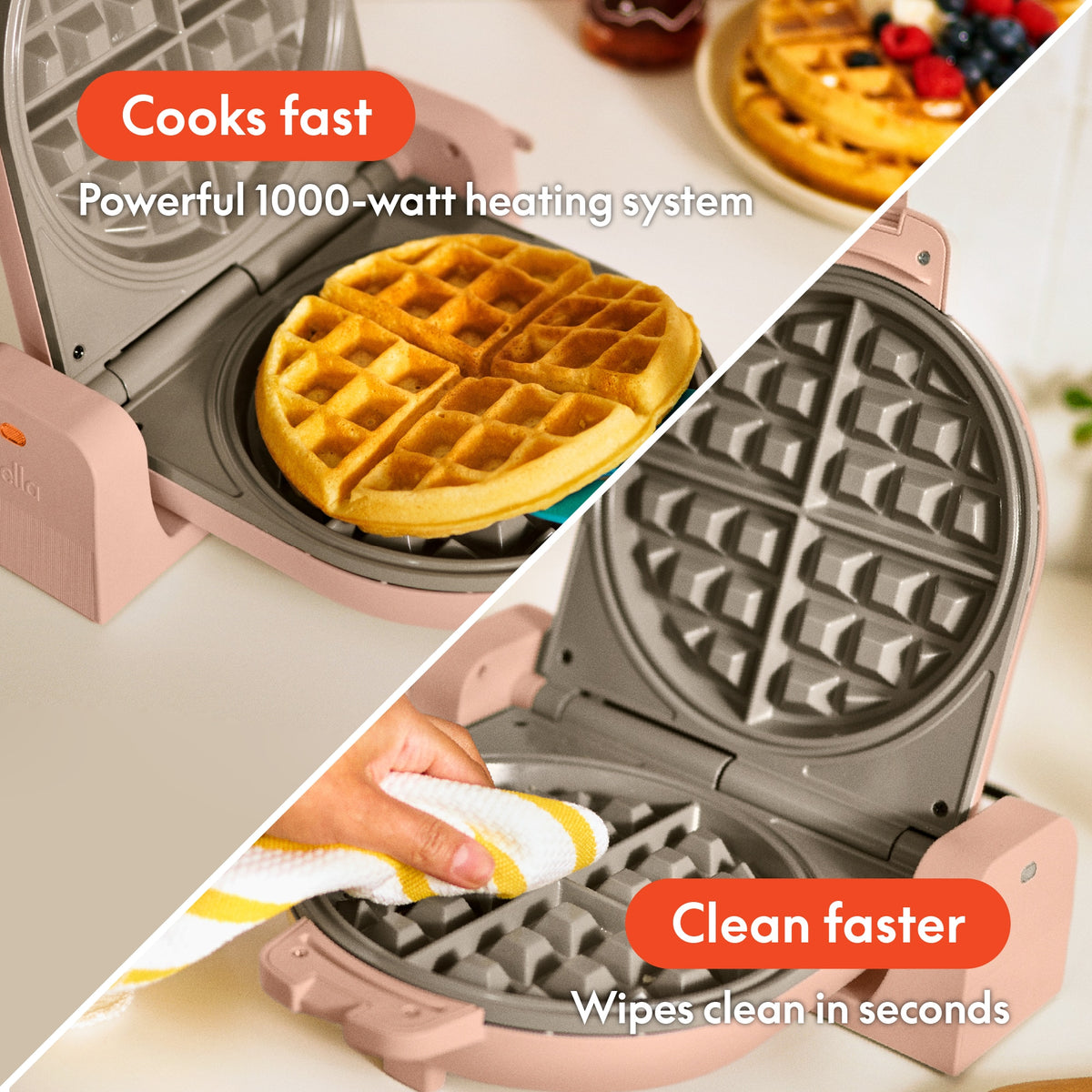 Bella - Fits-anywhere Kitchenware: Flip & Store Belgian Waffle Maker - Blossom
