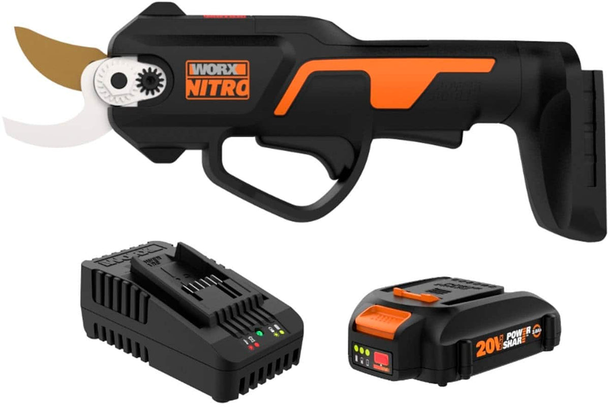 WORX - 20V Cordless Brushless Pruning Shear (1 x 2.0 Ah Batteries and 1 x Charger) - Black