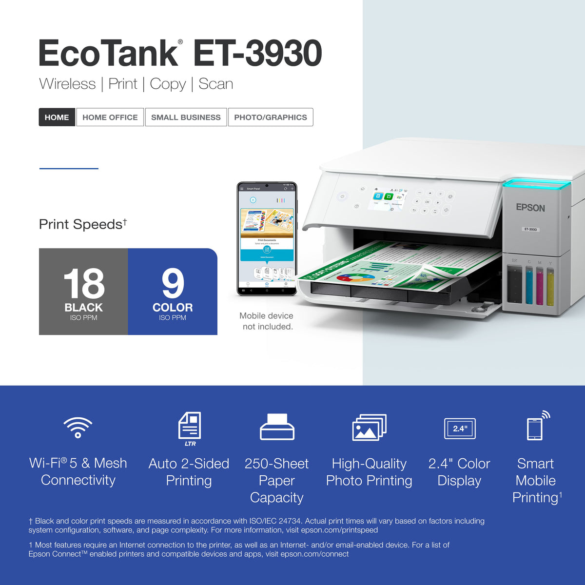 Epson - EcoTank ET-3930 Wireless All-in-One Color Supertank Inkjet Printer - White