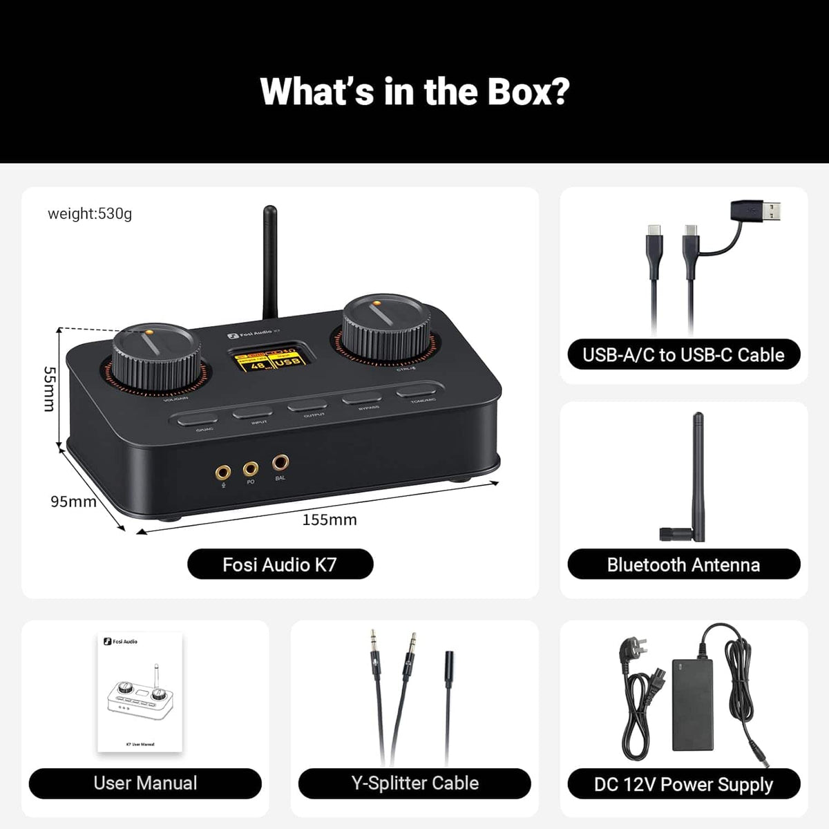 Fosi Audio - K7 DAC Headphone Amp for Gaming - Black