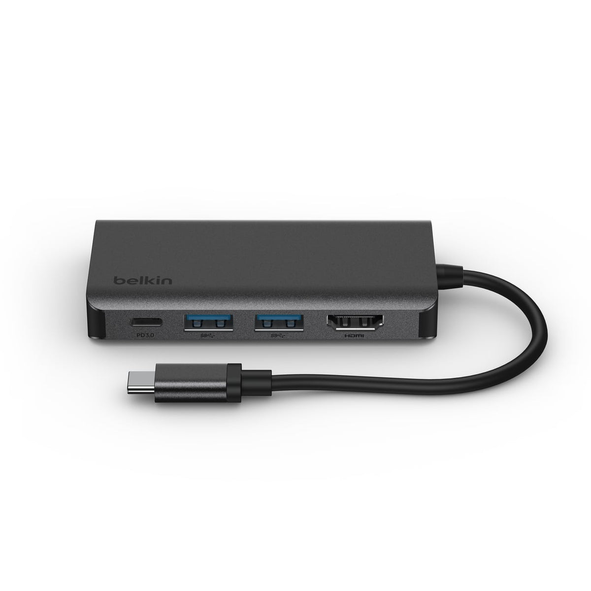 Belkin - USB-C Hub 4-in-1 Multi-Port Laptop Dock with 4K HDMI, Adapter with 100W Power Delivery - for Mac, PC, and More - Dark Gray