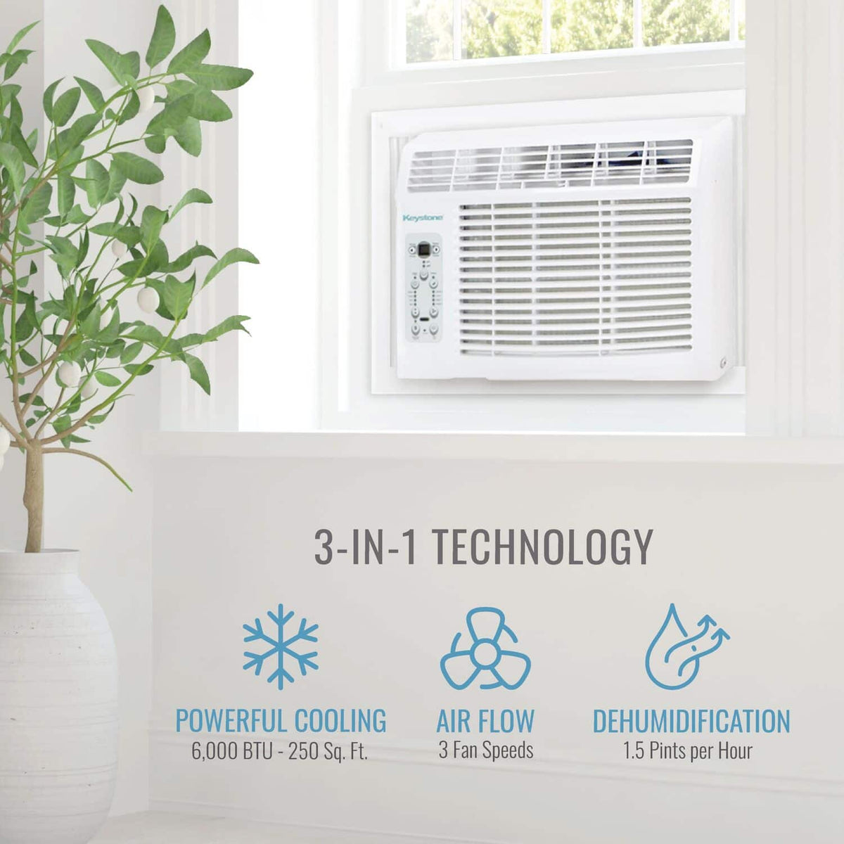Keystone - 6,000 BTU 115V 250 Sq. Ft. Window Air Conditioner with Remote - White