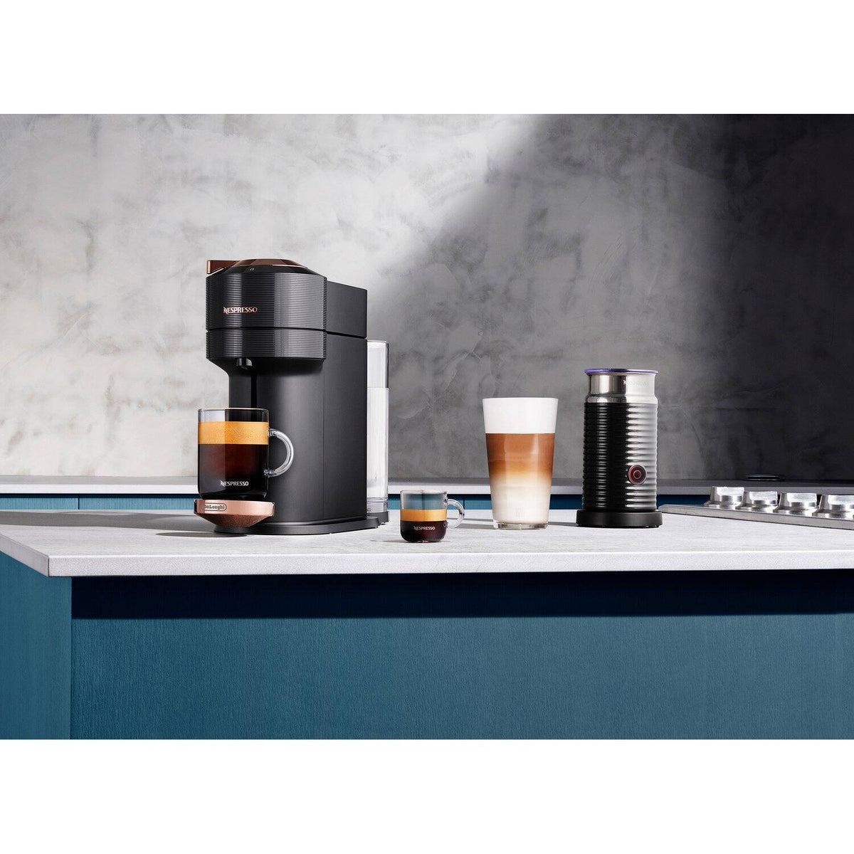 Nespresso - Vertuo Next Premium Coffee and Espresso Maker plus Aeroccino3 Milk Frother in Black - Black Rose Gold