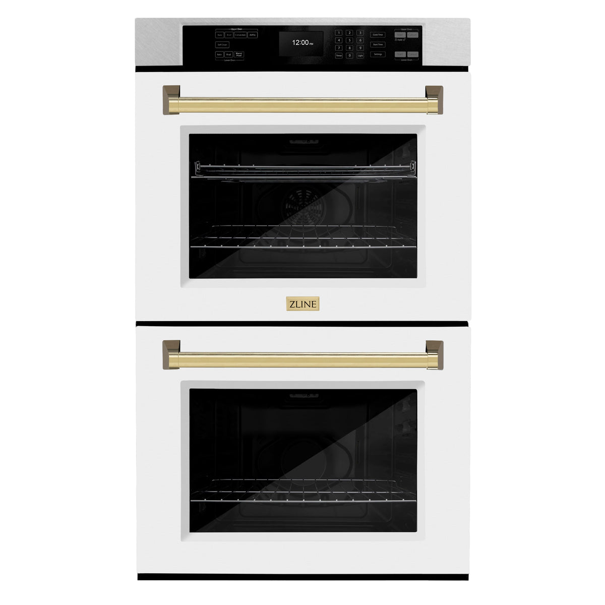 ZLINE - 30 in. Autograph Double Wall Oven w/ Air Fry in Satin Steel w/ White and Gold - Satin Stainless Steel