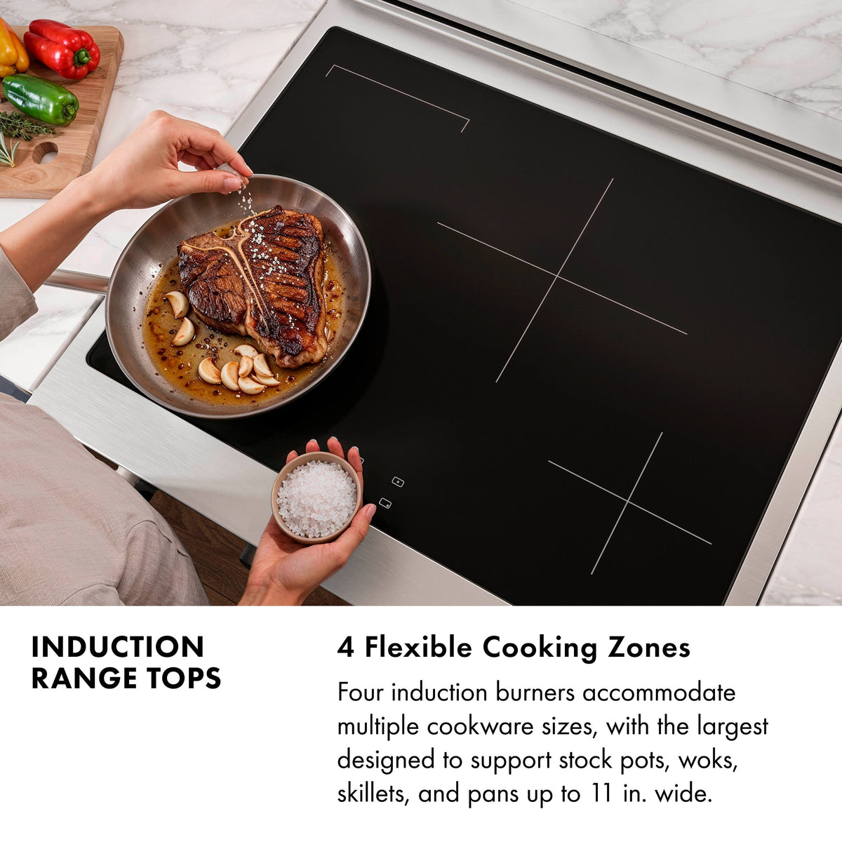 ZLINE - Autograph 30 in. Paramount Built-in Induction Rangetop with 4 Element Cooktop in Satin Steel & Matte Black Accents - Satin Stainless Steel