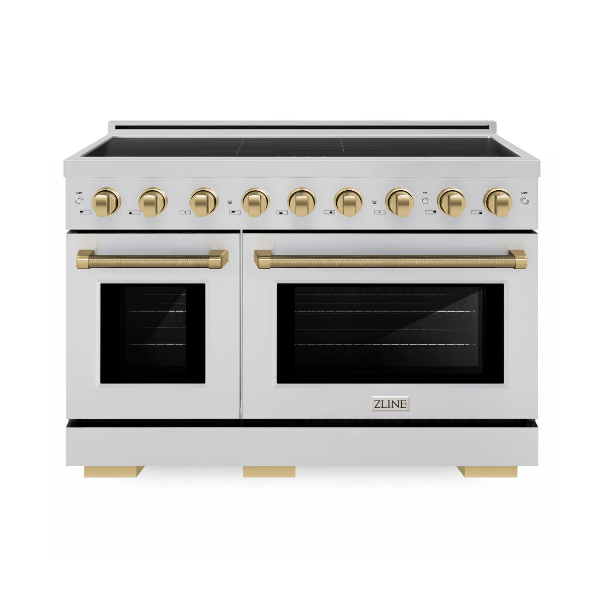 ZLINE - Autograph 48 in. 6.7 cu. ft. Paramount Freestanding Induction Range with 7 Elements and Champagne Bronze Helix Handles - Stainless Steel