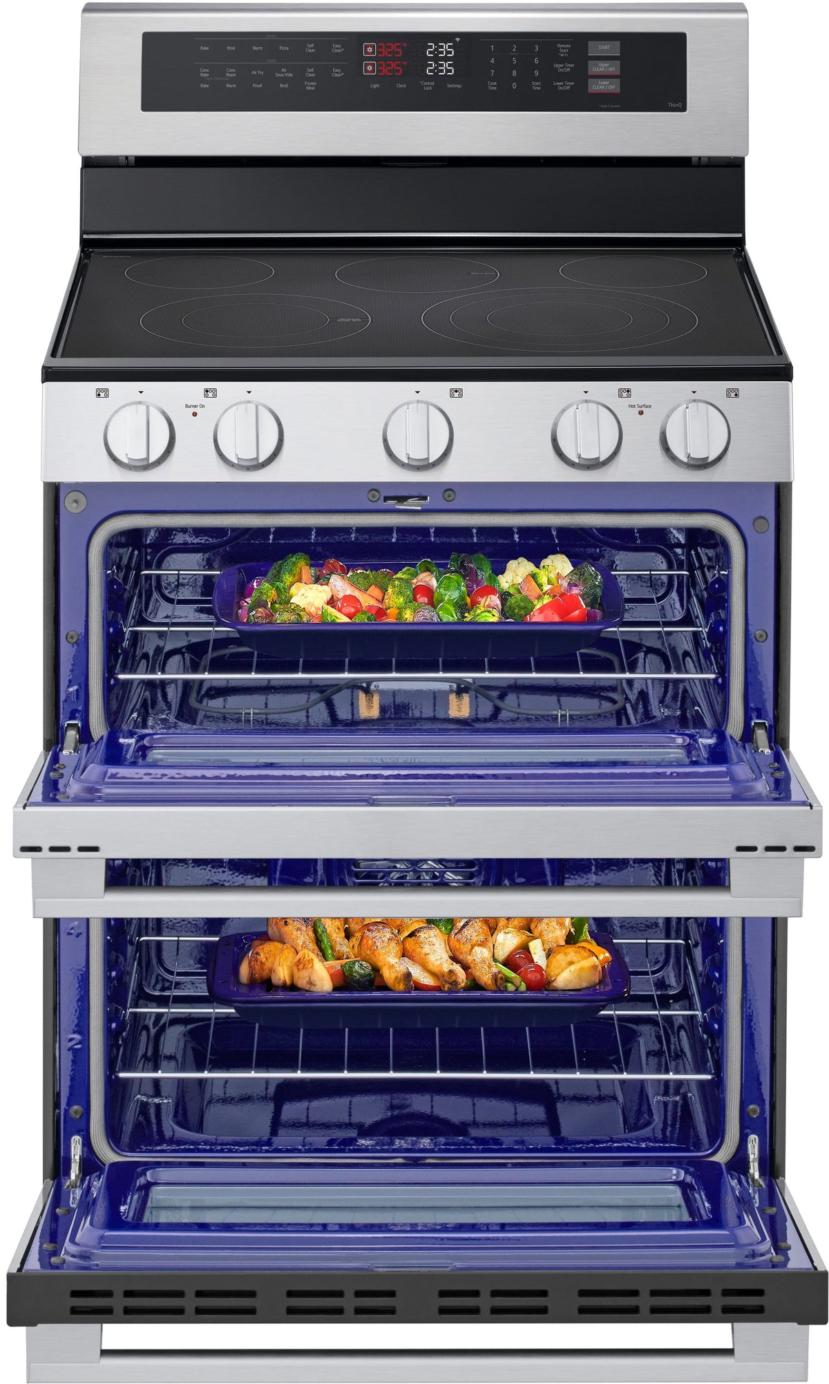 LG - 30-in 7.3 Cu. Ft. Freestanding Double Oven Elec True Convection Smart Range w/ 5 Elements, Air Fry and UltraHeat 3.2 kW - Stainless Steel