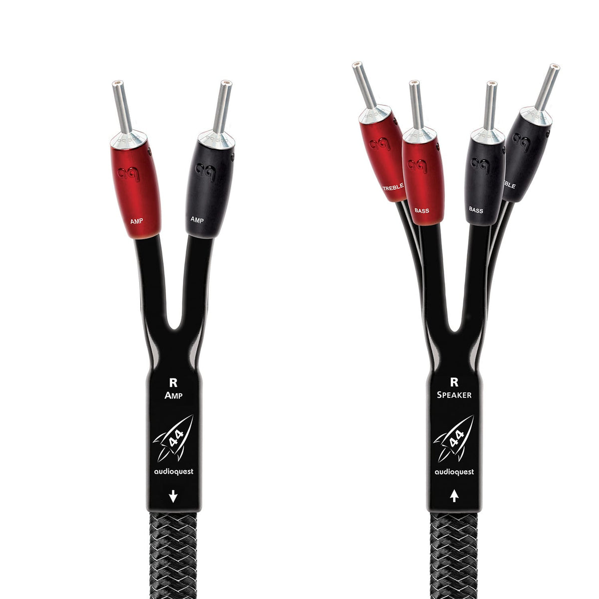 AudioQuest - Rocket 44 Single BiWire 11' Analog Speaker Cable w/ SureGrip 500 Connectors with Banana to Banana Connectors - Silver on Black