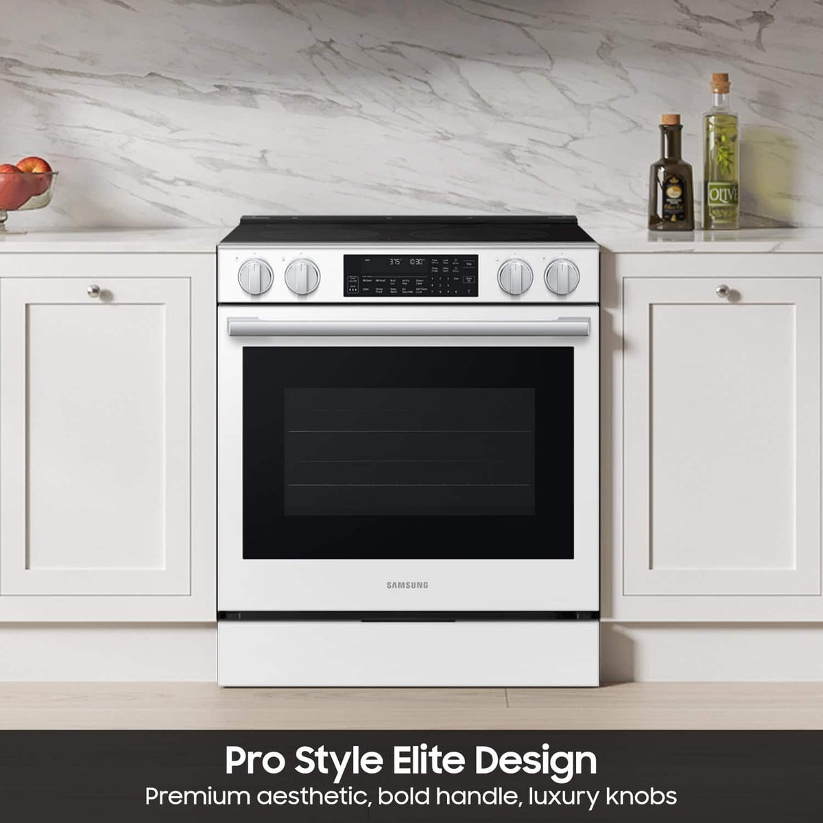 Samsung - 30 in. Wide 4 Burner 6.3 cu. ft. Bespoke Smart Slide-In Electric Range with Illuminated Precision Knobs - White Glass