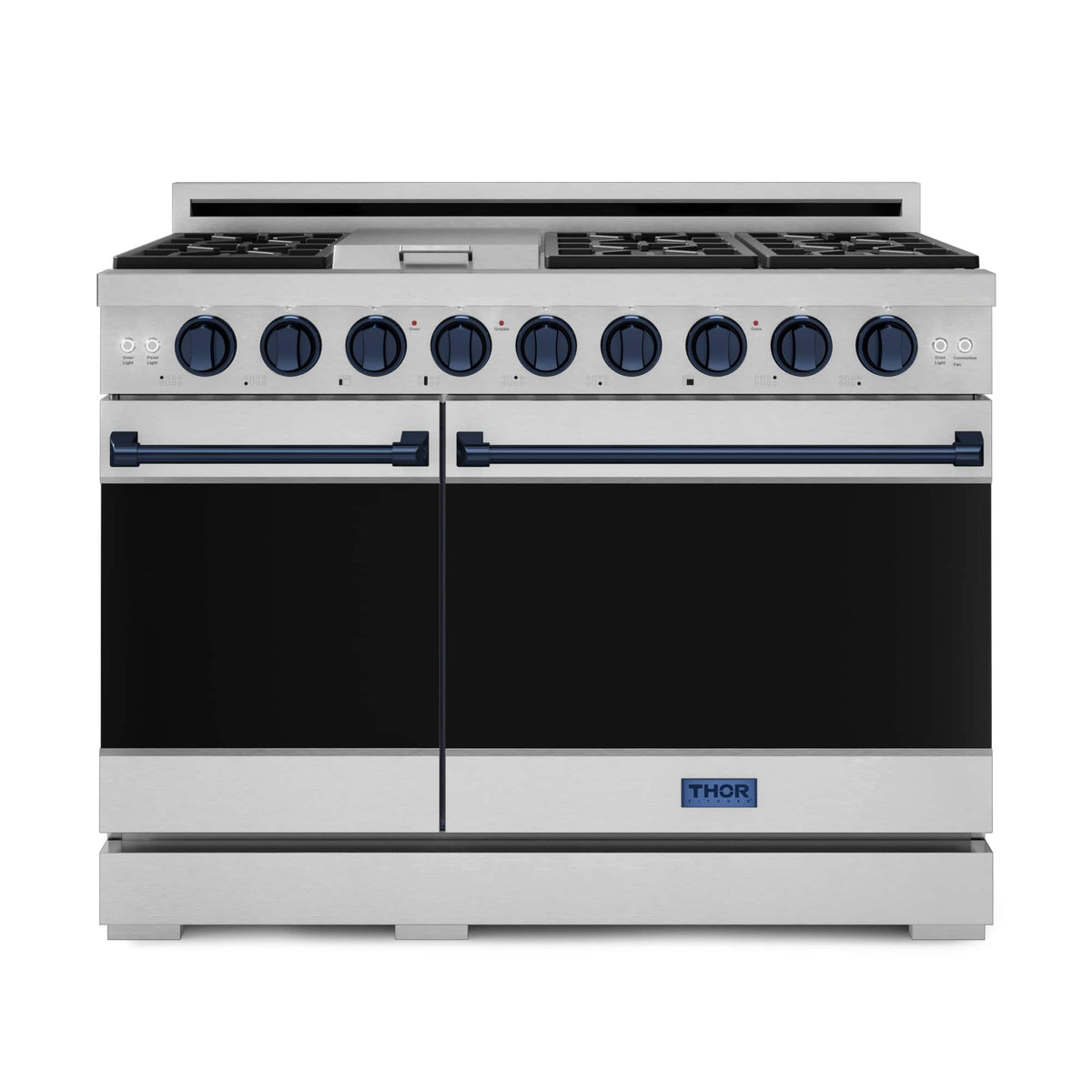 48 in. Wide 7 Burner Gordon Ramsay Series by Thor Kitchen 6.8 Cu. Ft Freestanding LP Gas Range with Navy Blue Hardware - Stainless Steel