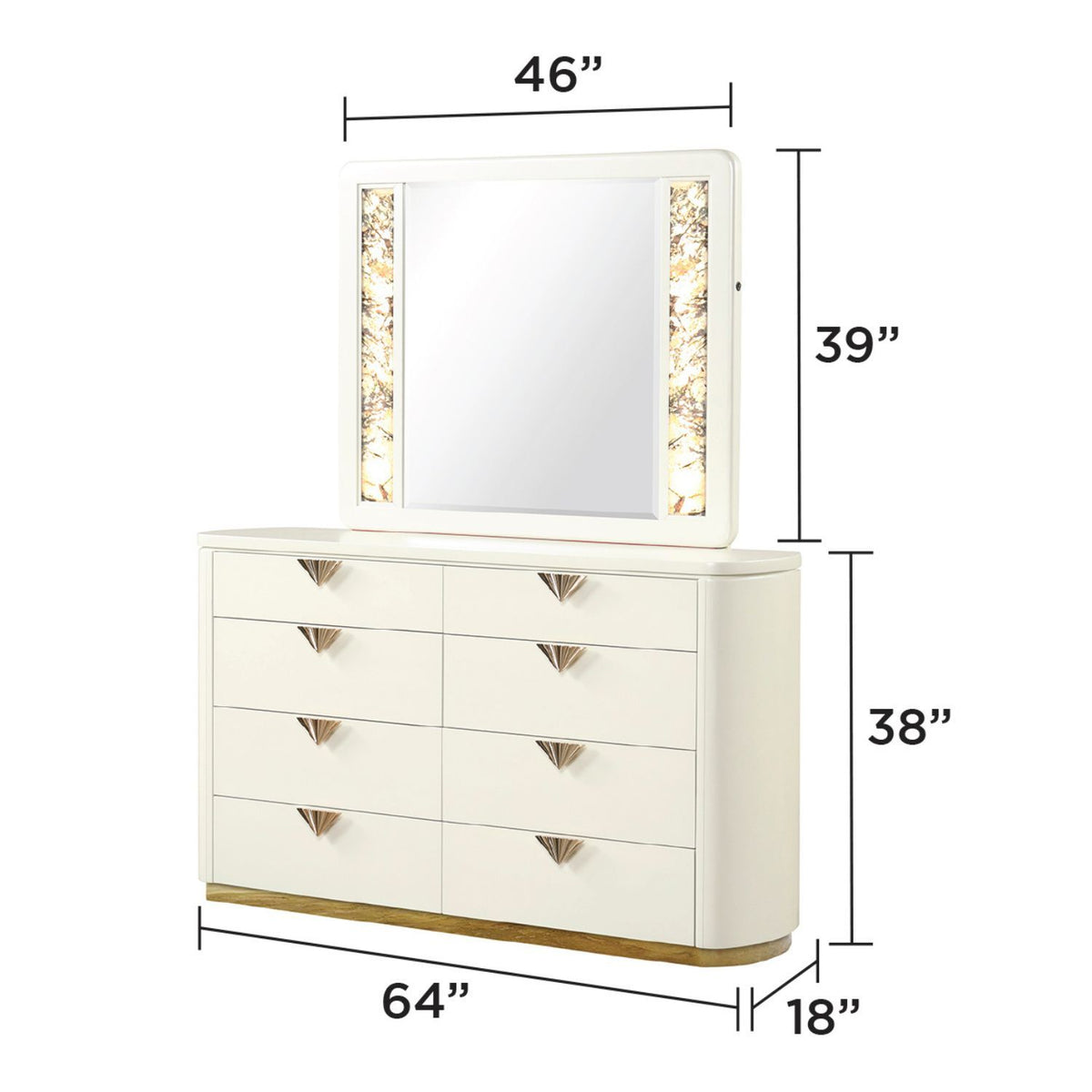La Pierre - Espejo rectangular y paneles de iluminación LED - Beige