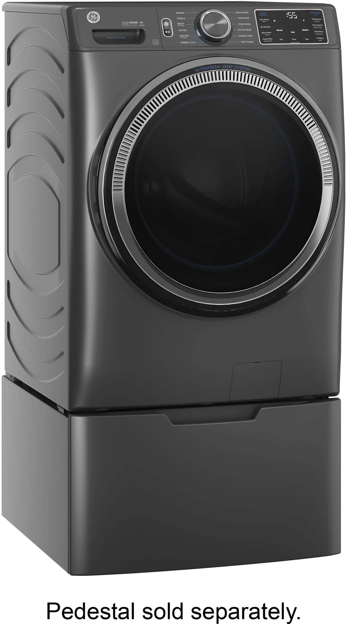GE - 5.0 Cu. Ft. Stackable Smart Front Load Washer with Steam, SmartDispense and Odorblock Ultra Fresh Vent System - Carbon Graphite